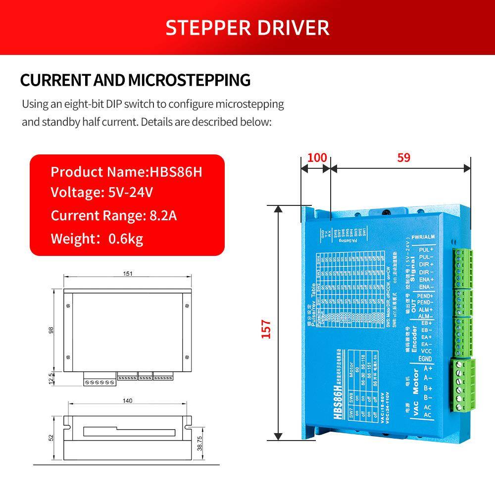 57/86闭环步进电机驱动器套装HBS86H混合伺服驱动器代替雷赛现货