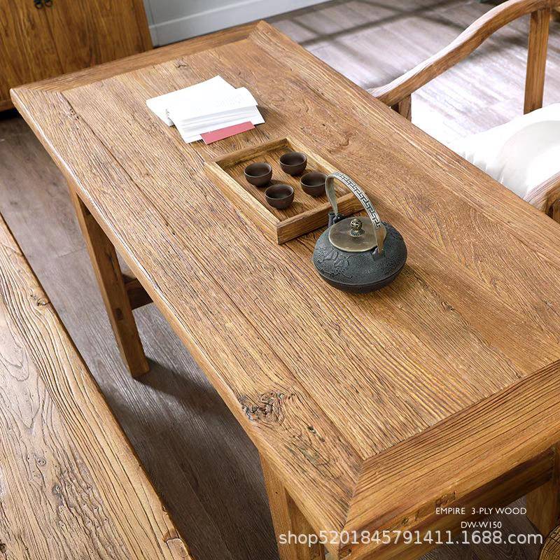 纯实木桌老榆木长桌免漆茶桌简约家用民俗原木书桌餐桌厂家