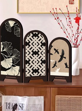 中古风桌面创意小屏风摆件客厅装饰复古入户玄关边柜电视柜摆画