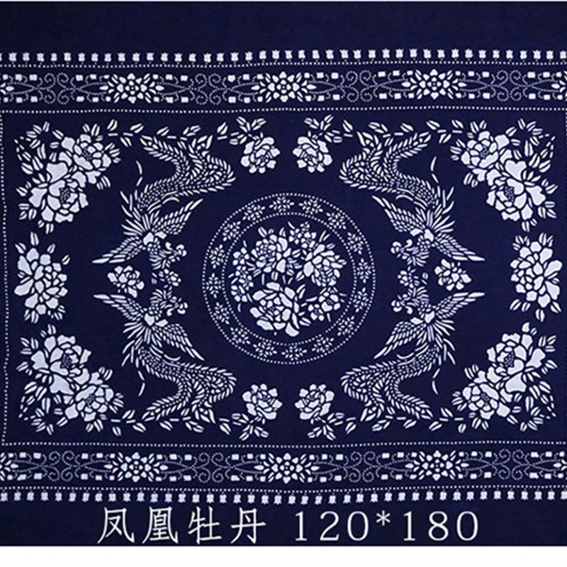 乌镇蓝印花布纯棉加厚桌布 蜡染双面复古西餐桌长方形台布1.2*1.8
