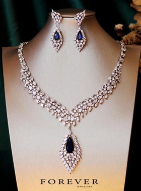 奢华重工超仙新娘婚纱婚礼宫廷风项链耳环长吊坠v领礼服宴会配饰