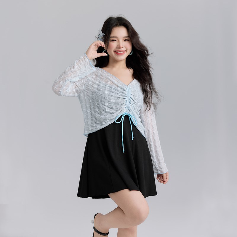 长袖外衫保守遮肚肉大码泳衣女一体固定罩杯舒适分体三件套游泳衣