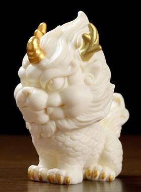 可爱中国风陶瓷麒麟招财摆件 德化白瓷工艺客厅办公室国潮装饰品