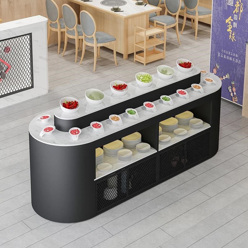 商用小料台火锅店调料台双面酱料台餐厅弧形备餐柜自助水果凉菜台