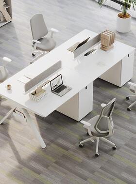 职员办公桌椅组合简约现代白色2/4/6人位屏风工位员工卡位电脑桌