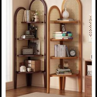 中古藤编屏风隔断客厅家用可移动实木置物架复古日式折叠遮挡书架