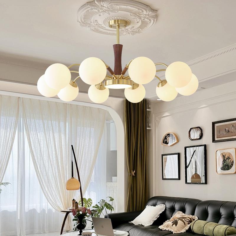 全铜中古风客厅吊灯复古胡桃木实木卧室餐厅书房魔豆主卧吊灯灯具