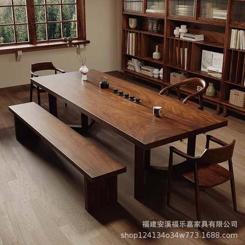 新中式胡桃木实木茶桌家用客厅阳台办公室泡茶桌大板茶桌椅组合