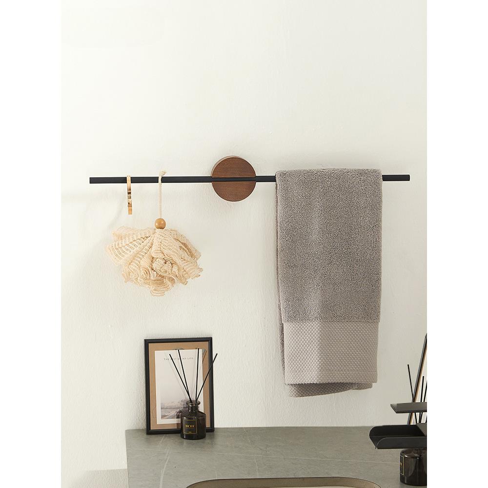 胡桃木毛巾架免打孔卫生间毛巾杆挂毛巾的架子浴室浴巾架挂杆单杆