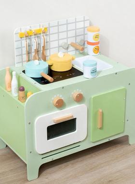 木制儿童过家家绿色小清新厨房玩具幼儿园烧饭做菜仿真餐厨具套装