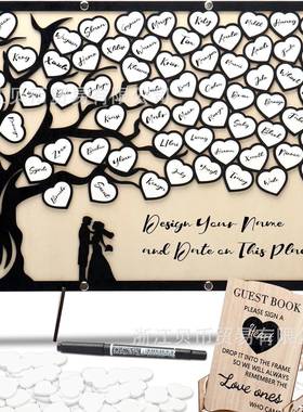 新品GUESTBOOK婚礼宾客签到留言板树木爱心纪念木质工艺品
