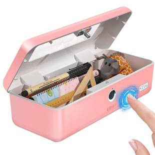 指纹文具盒密码带锁儿童学生铅笔盒多功能桌面收纳盒粉色指纹盒