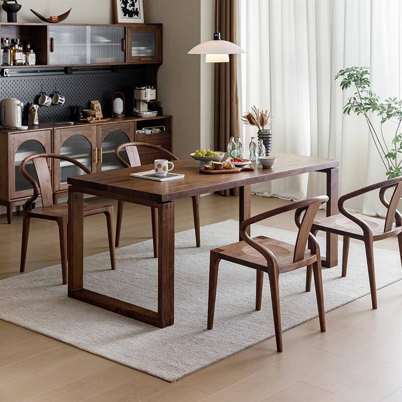 莫比恩餐桌黑胡桃木风饭桌家用现代简约桌椅组合复古桌子樱桃木