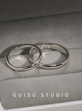 归素定制高级感999素圈戒指情侣对戒纯银一对男女简约开口可刻字