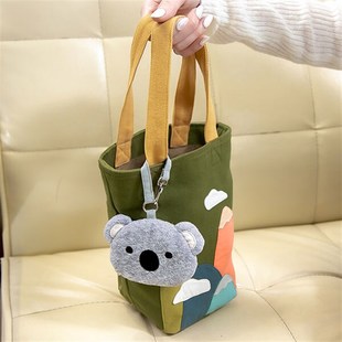 台湾啵啵猫 121507 可爱无尾熊纯棉布手提包绿色新款水壶袋水杯套