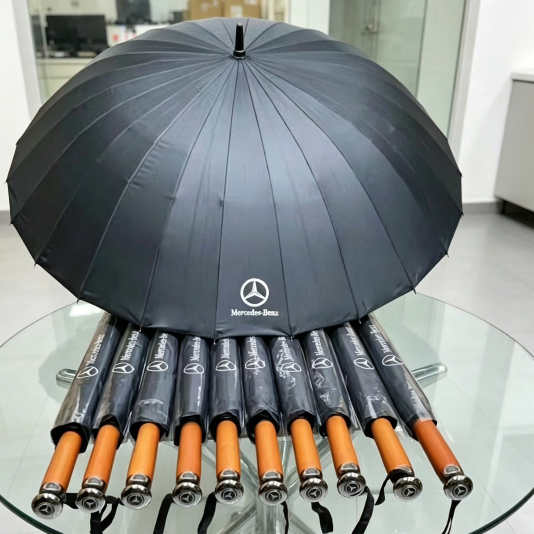 24骨实木奔驰雨伞全自动商务礼品高尔夫伞超大晴雨两用汽车遮阳伞