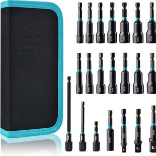 21PCS磁性风批套筒1 4六角气动起子套筒公英制螺母加长NutDriver