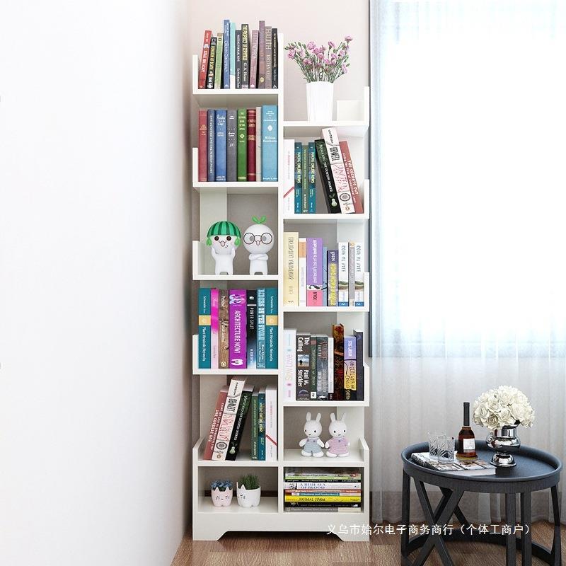 简易儿童小书架落地置物架一体靠墙实木不占地方空间学生家用书柜