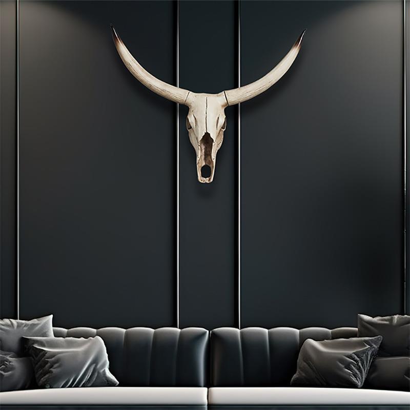 牛头骨装饰挂件创意客书房墙上动物头仿古牛头骨壁挂商用场所墙挂