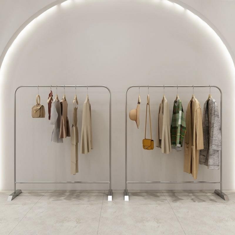 服装店落地式展示架不锈钢银色衣服架子侧挂架展示挂衣架陈列架