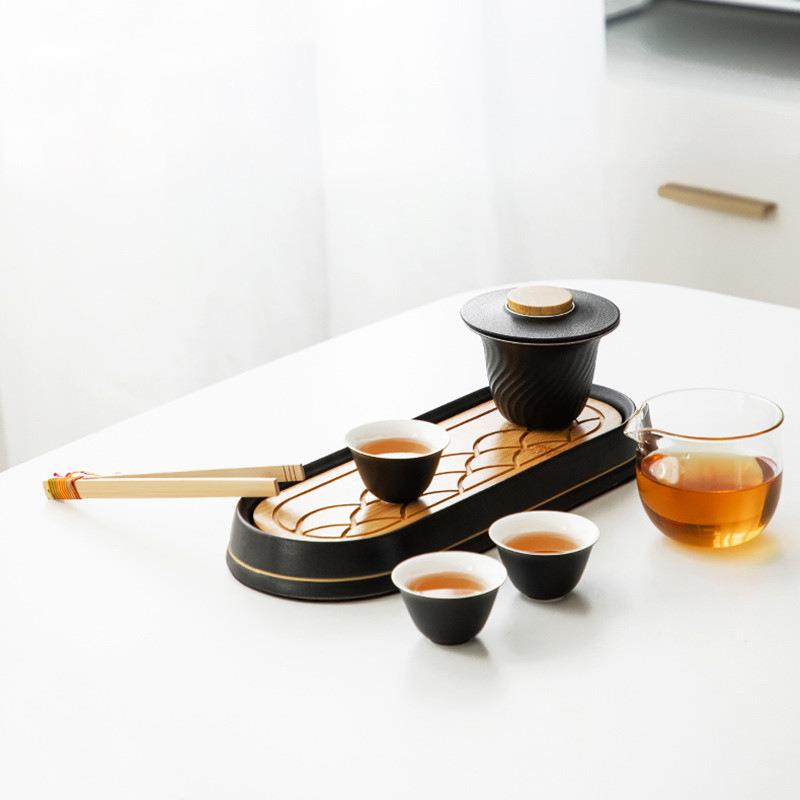 旅行茶具套装一壶三杯快客杯日式便携式户外小套茶盘可刻字