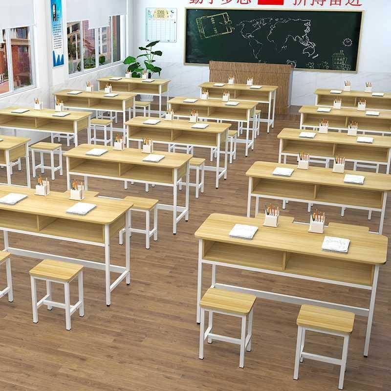 学生课桌椅双层带抽屉课桌补习班辅导单人双人三人位会议培训V1ZA