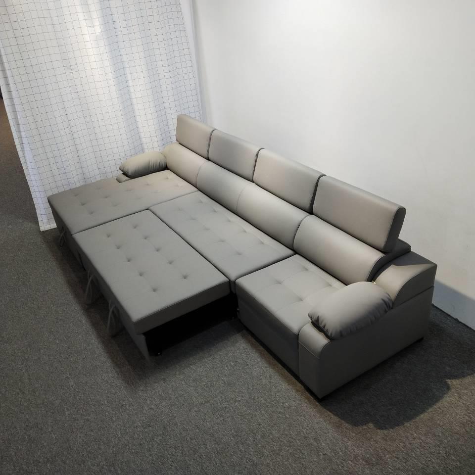 组合沙发床大户型别墅客厅休闲四人位L转角贵妃头枕灰色皮沙发床