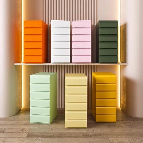 铁皮收纳储物矮柜桌下卧室抽屉柜彩色多斗柜