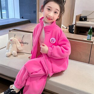 女童工装裤套装秋冬2025新款小童卡通加绒加厚洋气女宝宝两件套潮