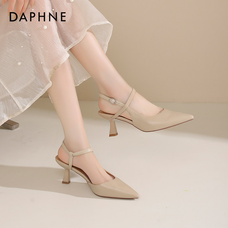 达芙妮包头高跟凉鞋女款2026新款春季后空单鞋子尖头高跟鞋女细跟