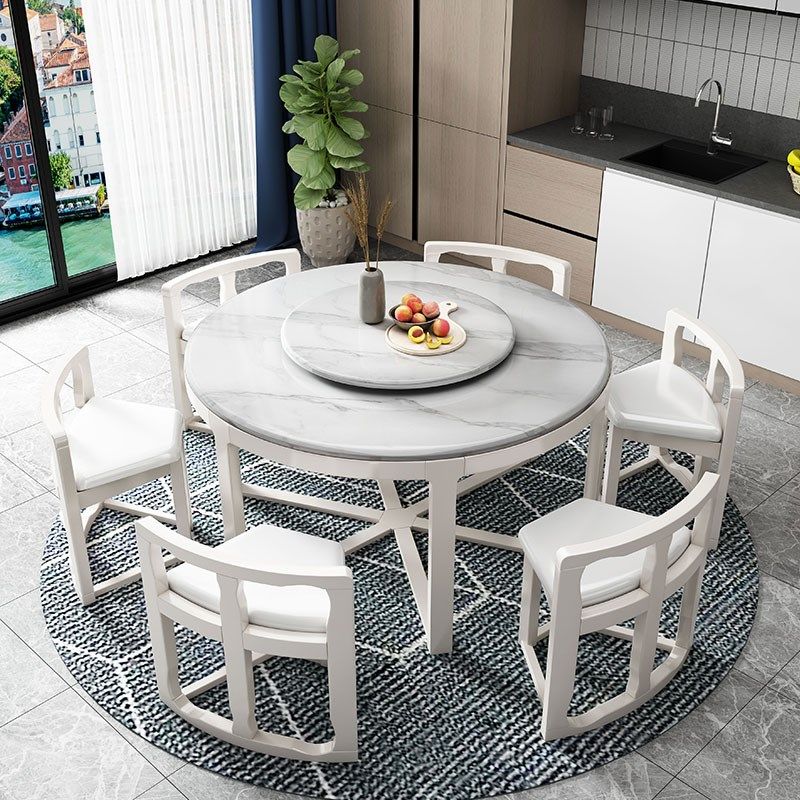岩板餐桌椅现代简约小户型餐厅轻奢省空间圆形带转盘电磁炉吃饭桌,住宅家具,岩板餐桌,淘宝优惠券,粉丝福利购,淘宝优惠卷
