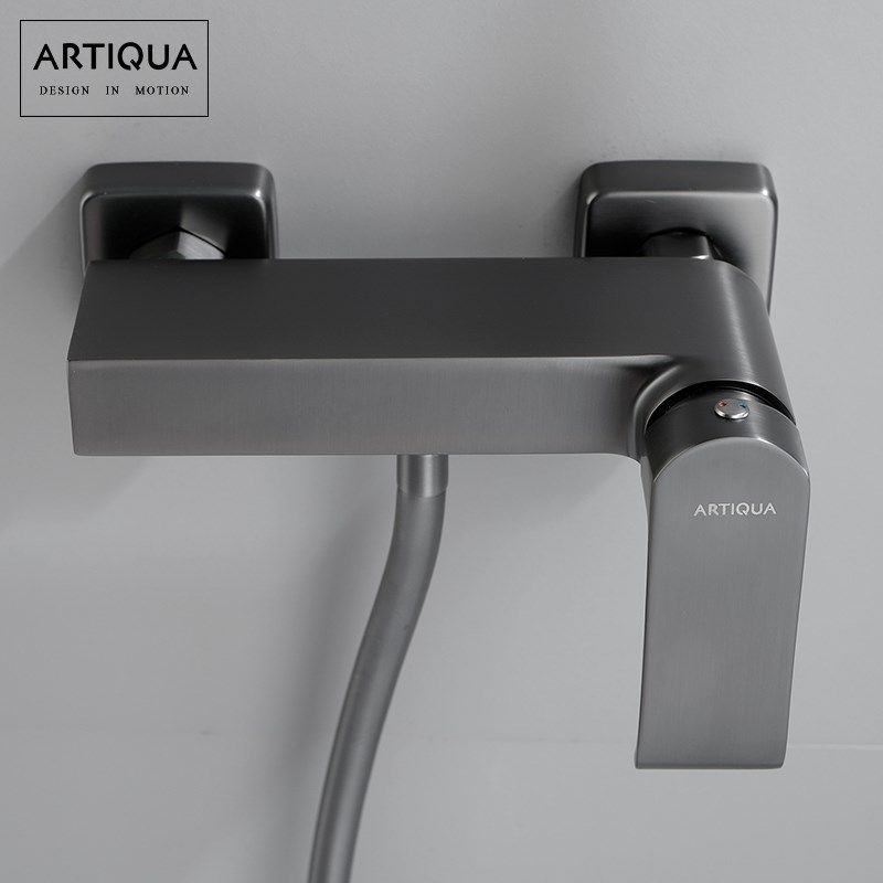 拉丝枪灰全铜淋浴水龙头冷热方形混水阀淋浴龙头喷头简易花洒套装,家装主材,浴缸龙头/淋浴龙头,淘宝优惠券,粉丝福利购,淘宝优惠卷