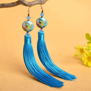 旗袍耳环配饰中国风流苏长款女复古浅蓝色古典中式云南耳坠民族风