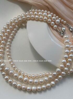 纯天然淡水珍珠项链 无核正圆真珍珠锁骨链 颈链925银扣 素链全珠
