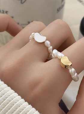 天然淡水珍珠戒指韩版小众设计个性百搭指环精致手工编织气质尾戒