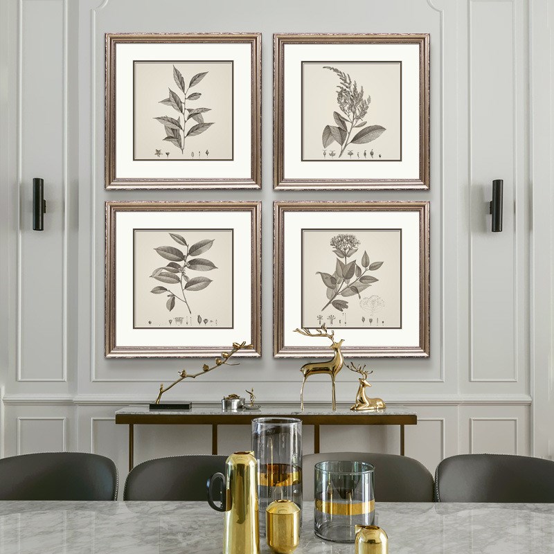 现代美式乡村田园餐厅墙面装饰画四联植物壁画玄关画走廊挂画墙画图片