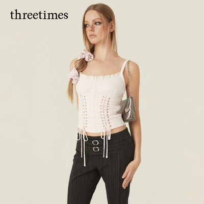 threetimes朴秀荣明星同款打歌服2026春夏绝美鱼骨吊带收腰小上衣