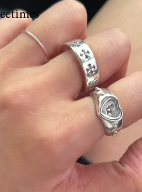 threetimes女士戒指女复古个性925银吊坠金属轻奢时尚配饰冷淡风