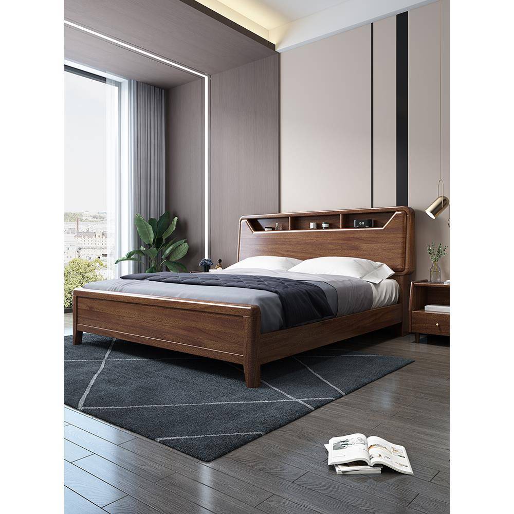 2米宽胡桃木实木床 全实木双人床主卧2米x2米2大床新中式乘两米二