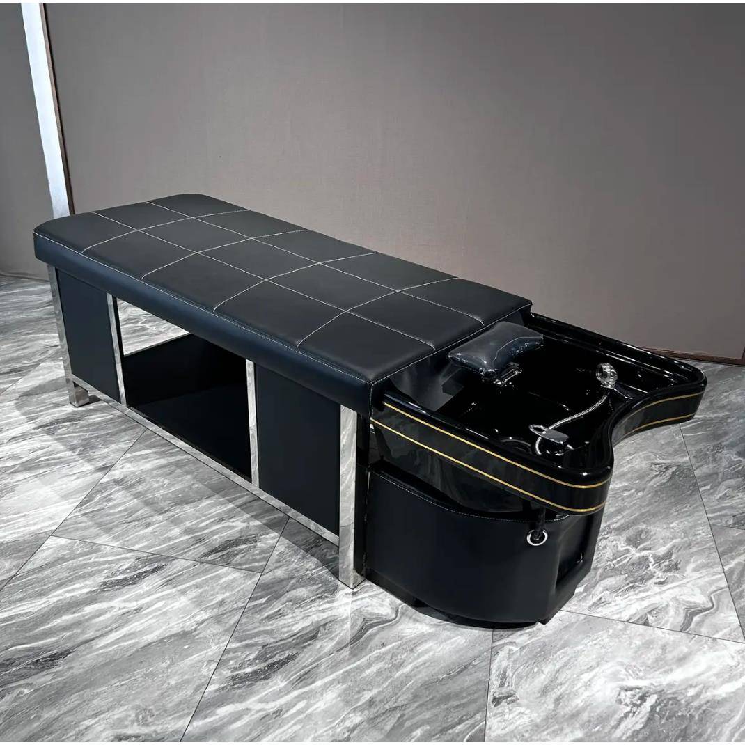 黑金陶瓷盆头疗洗头床 理发店美发专用 不锈钢泰式按摩水循环熏蒸