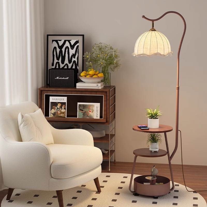 中古风落地灯客厅沙发旁法式覆古一体置物氛围灯具卧室床头柜台灯