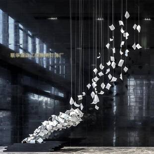 压克力书页装置艺术售楼部沙盘空中吊灯装饰新中式茶室楼梯间吊件