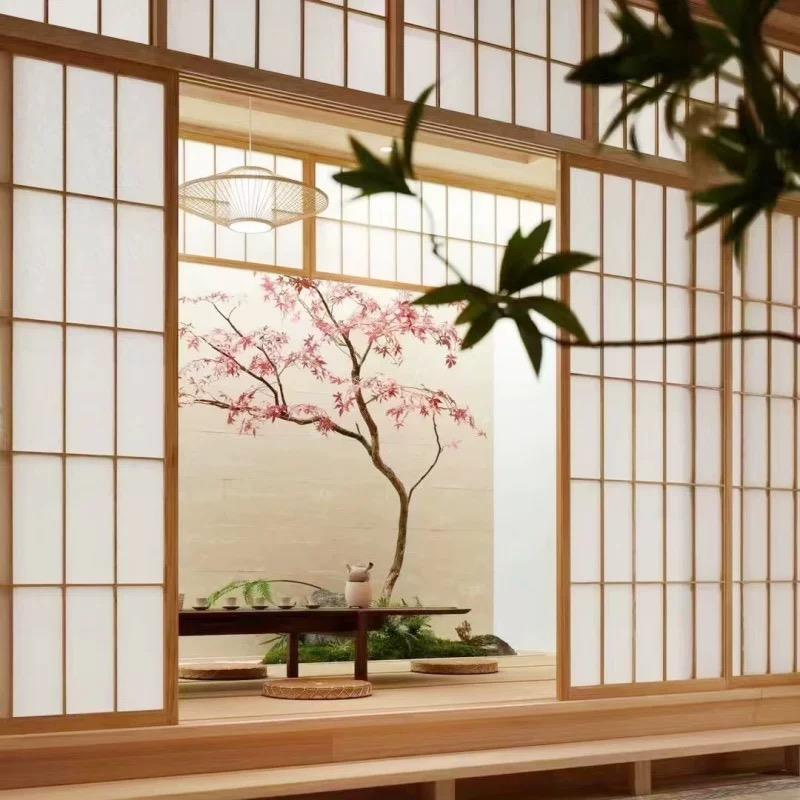 实木屏风隔断日式榻榻米推拉门折叠门卧室客厅隔断中式墙格栅花格