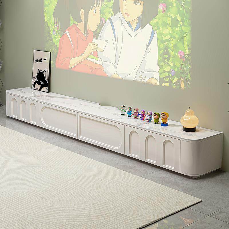 法式实木电视柜家用客厅奶油风落地电视机柜茶几组合岩板圆角