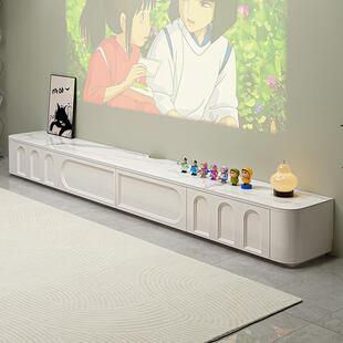 法式实木电视柜家用客厅奶油风落地电视机柜茶几组合岩板圆角