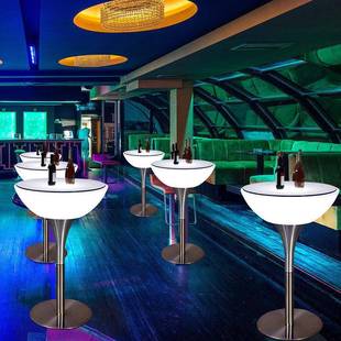 需定制发光高脚桌清吧酒吧桌椅组合阳台吧桌吧椅散台网红圆形户外