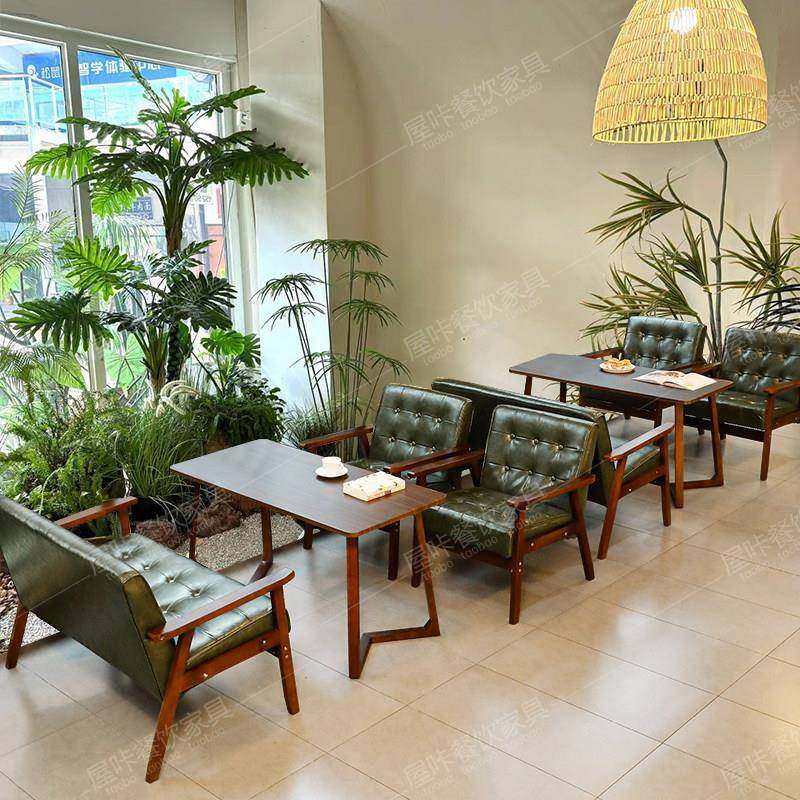 需定制咖啡厅桌椅组合餐厅茶楼美式复古双人清吧酒吧奶茶店卡座沙