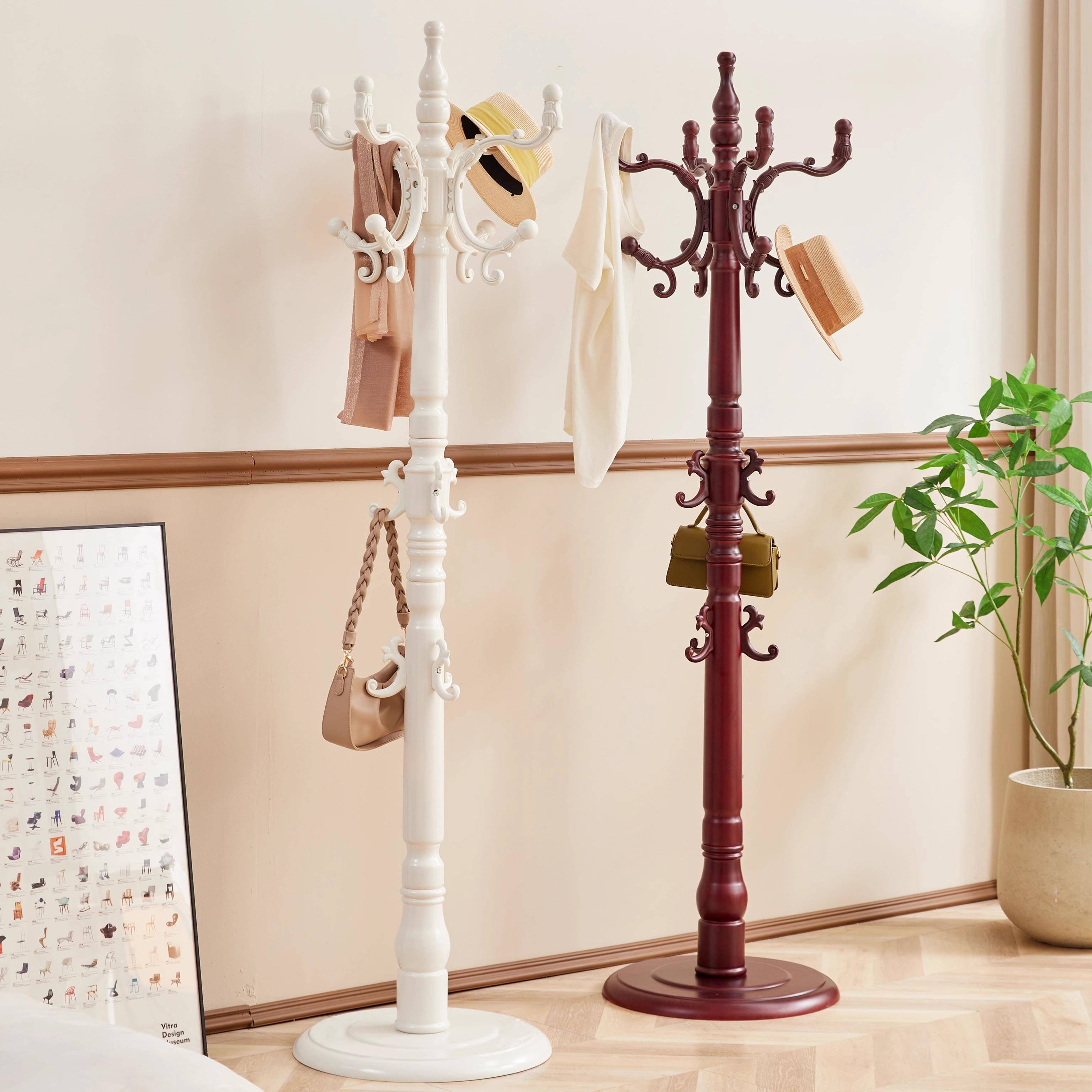 欧式实木衣帽架简约家用挂衣置物收纳架卧室客厅单杆立式落地衣架