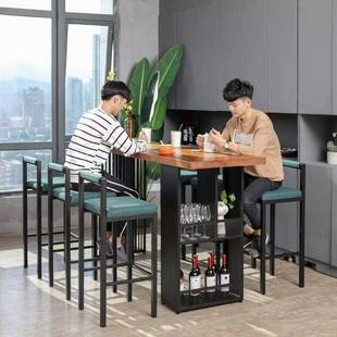 需定制北欧实木吧台桌酒吧台高脚桌椅酒吧桌子奶茶店靠墙长条桌铁