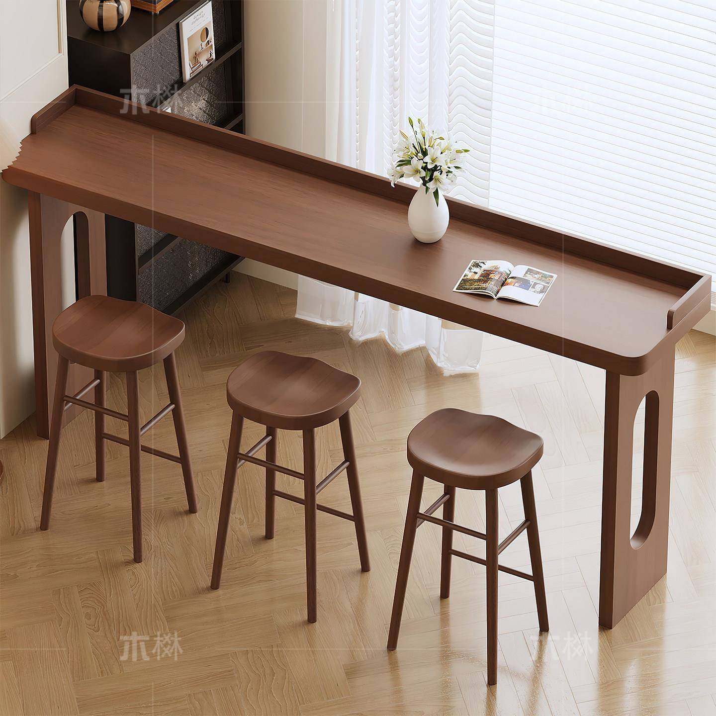 需定制实木吧台桌商用阳台高脚桌家用靠墙设计师酒吧台奶茶店咖啡